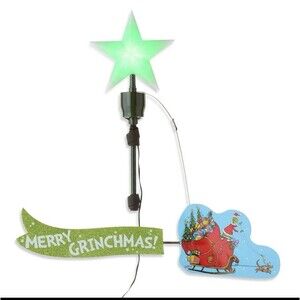 Mr. Christmas Animated Grinch Sleigh Tree Topper with LED Star and Merry NEW